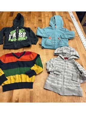 lot of 4 Carter's Baby 18 Months Gray Striped Hooded Zip-Up Sweater